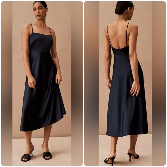 BHLDN Leti Dress Satin Navy Blue Size 0 C9